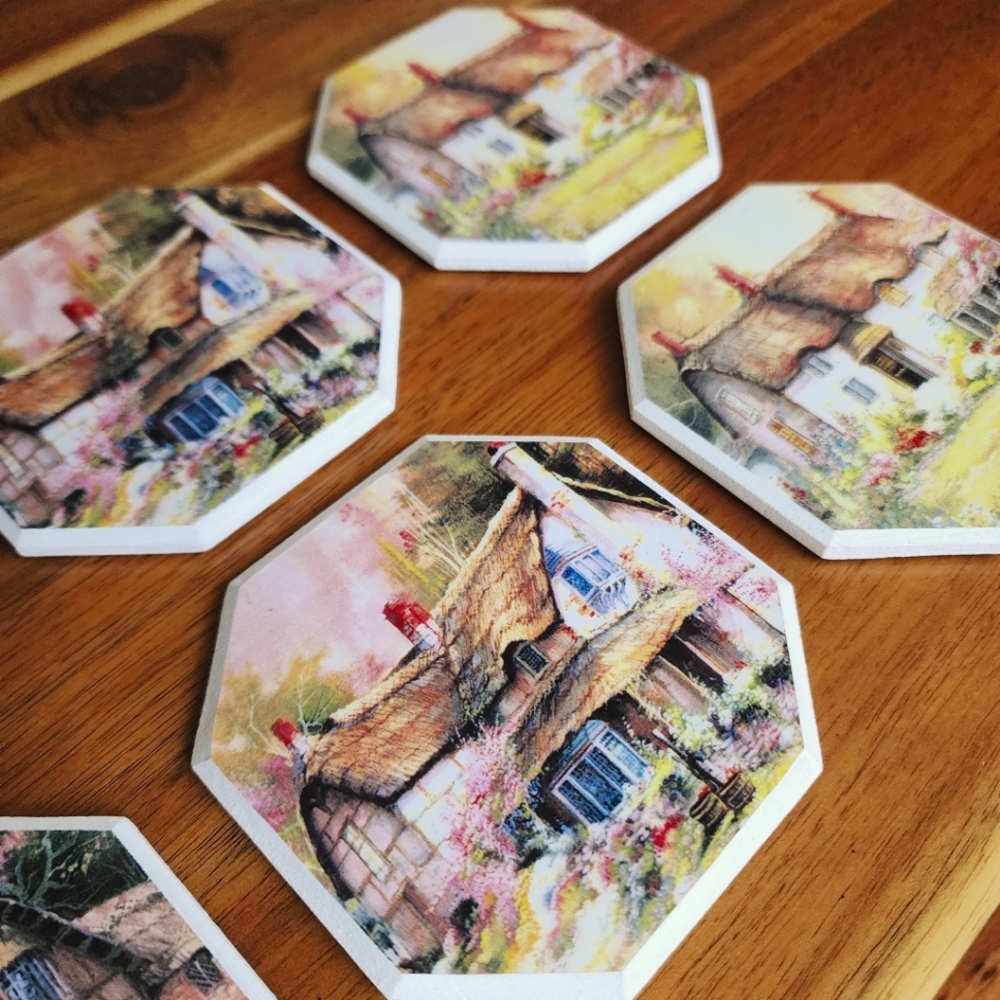 ​Vintage Style Cottagecore English Country Cottage Ceramic Coaster Set of 8